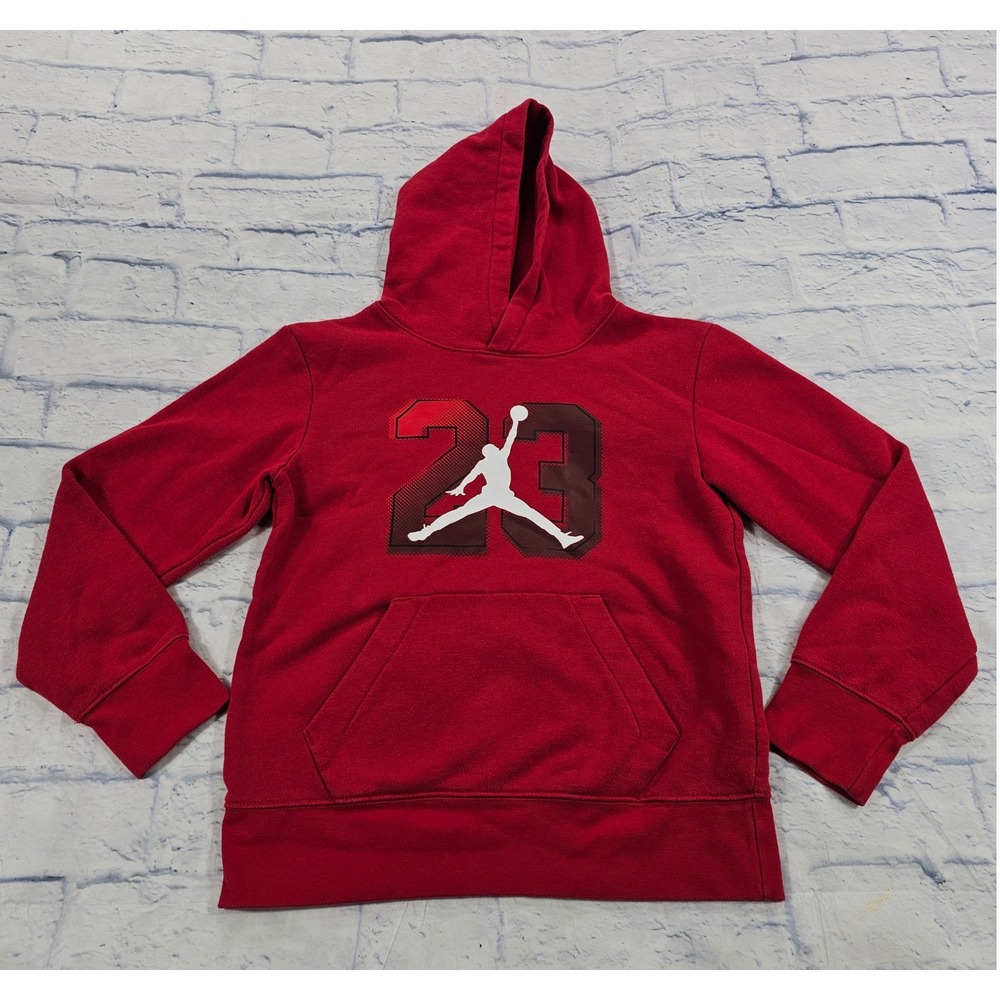 Jordan Hoodie Kids M 10-12 Red Jumpman 23 Graphic Fleece Pullover 807421-739744